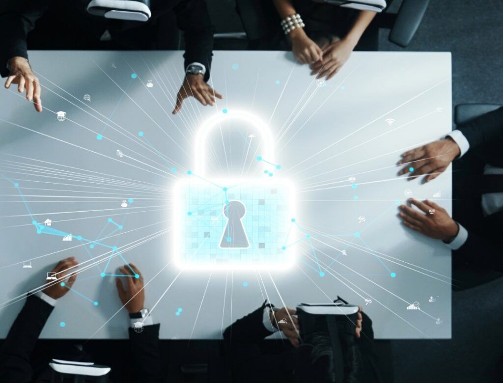boardroom table with security lock