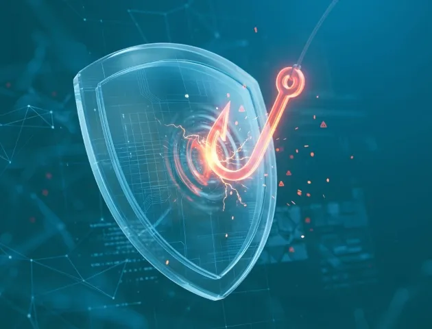Illustration of an AI-generated phishing email slipping past a digital shield